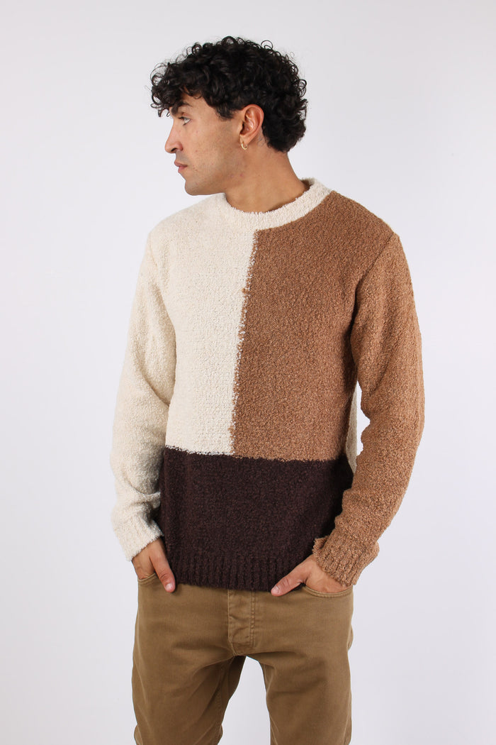 Maglia Boucle Colorblock Ecru-2