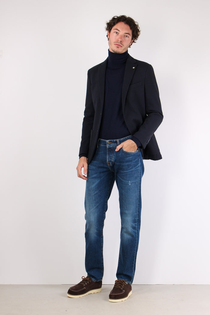 Giacca Tessuto Goffrato Blu-3