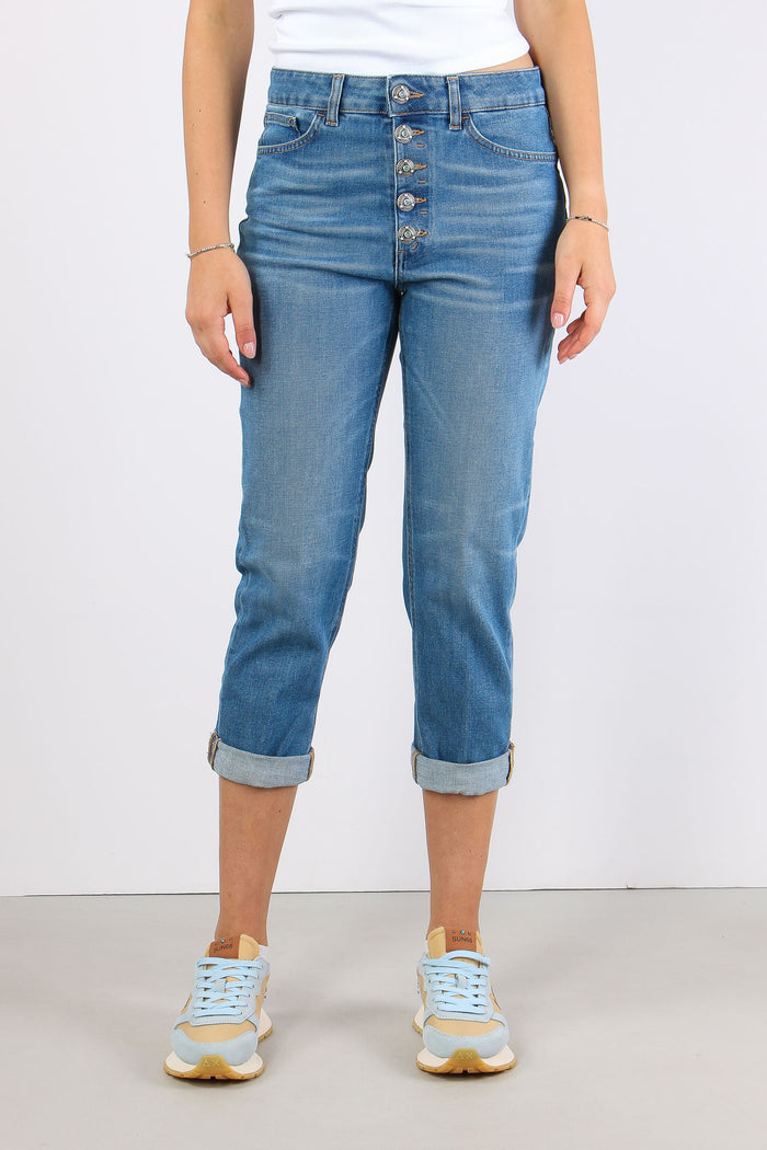 Koons Denim Stretch Bottone Gioiello Denim Scuro-4