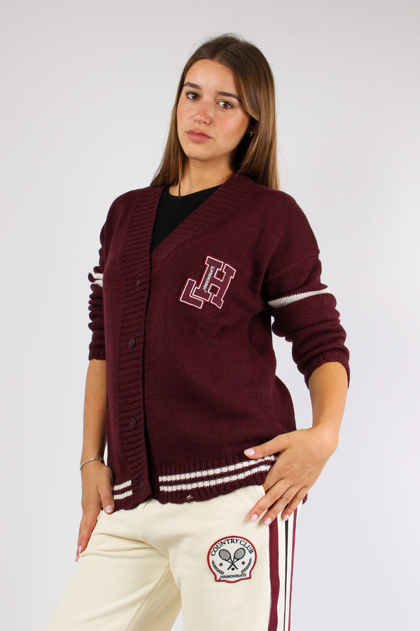 Cardigan Lana Bottoni Patch Bordeaux-2