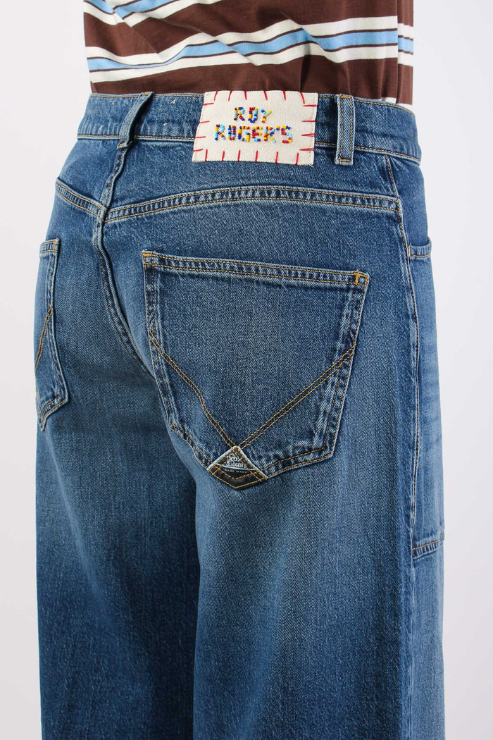 Denim Maxi Tasche Sfrangiato Denim Scuro-10