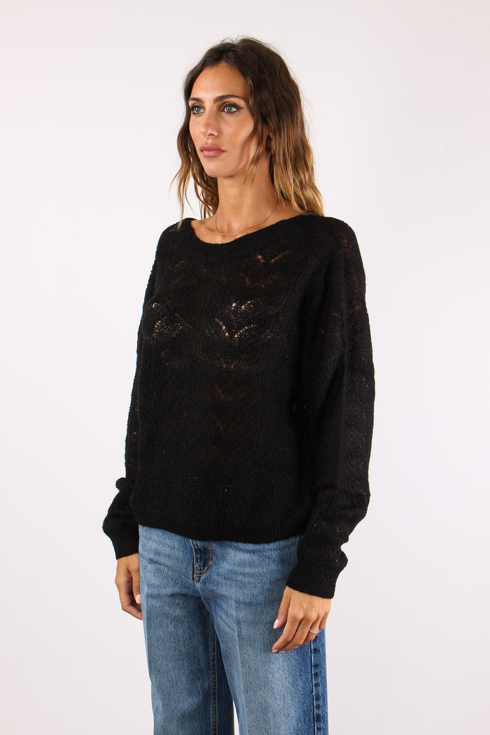 Maglia Traforata Scavo V Retro Nero-5