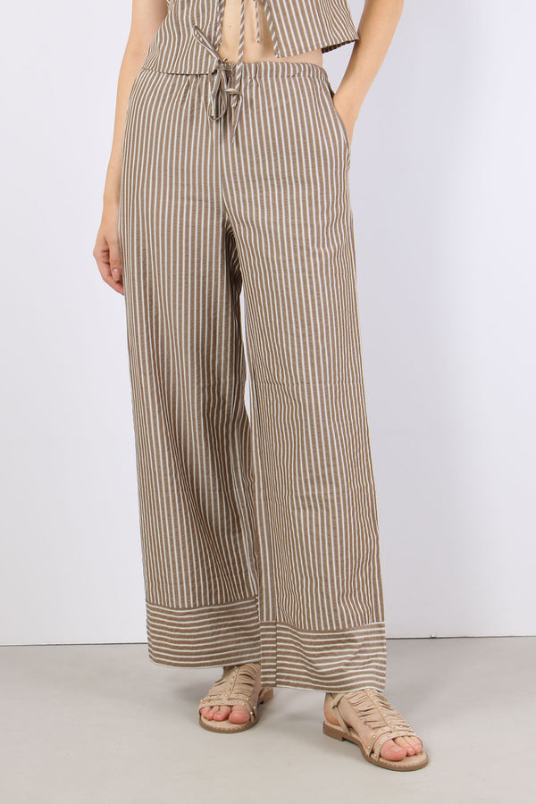 Pantalone Palazzo Riga Caffe/bianco-2