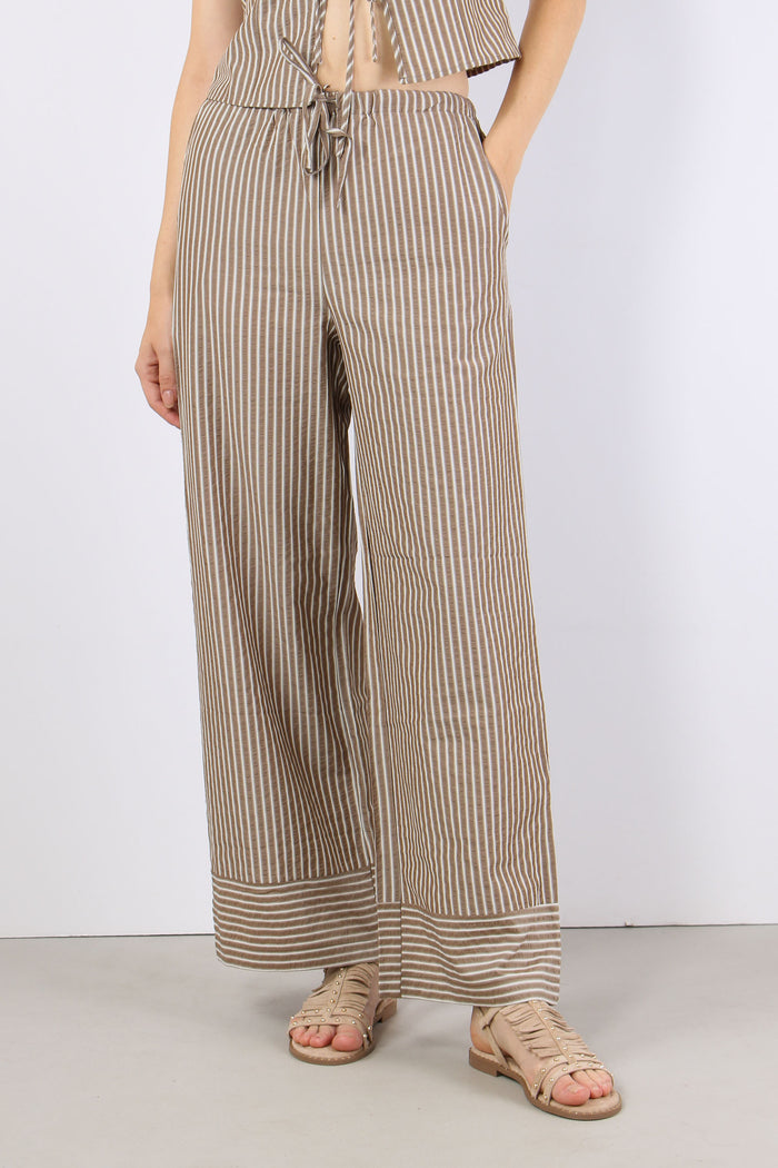 Pantalone Palazzo Riga Caffe/bianco-2