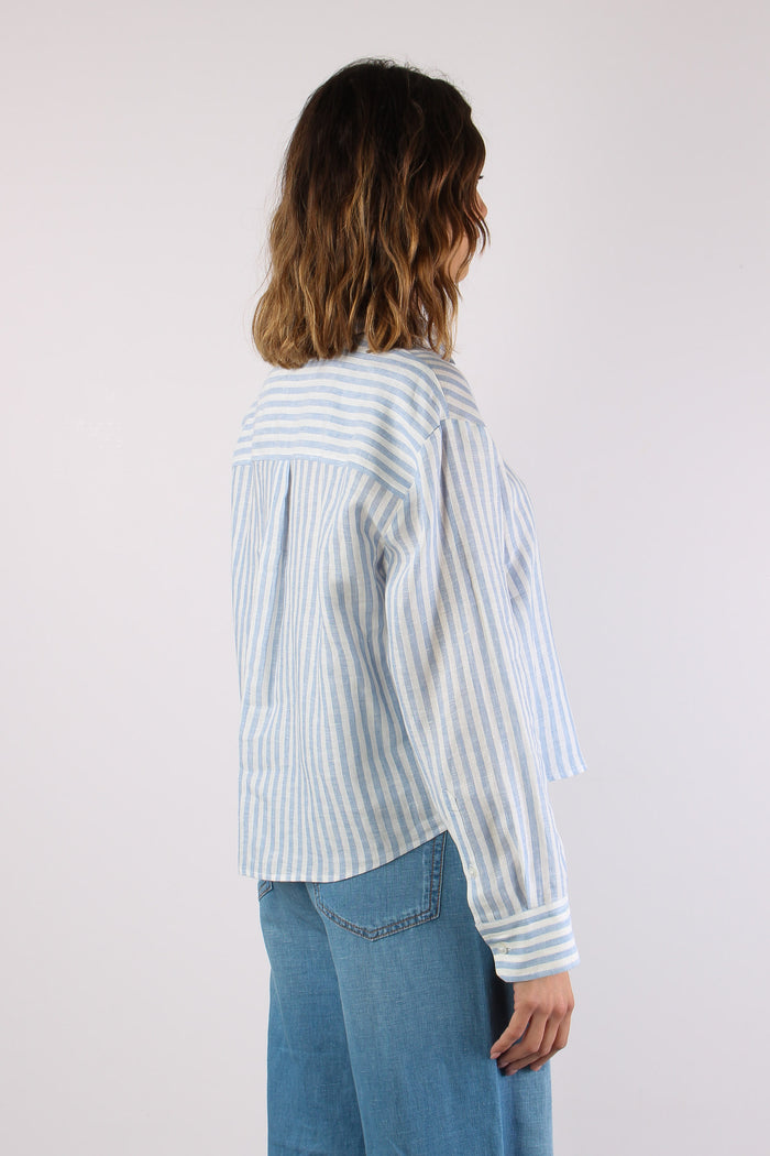 Albatro Camicia Lino Riga Tasca Bianco-6