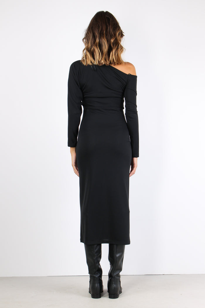 Abito Lungo Asimetrico Nero-4