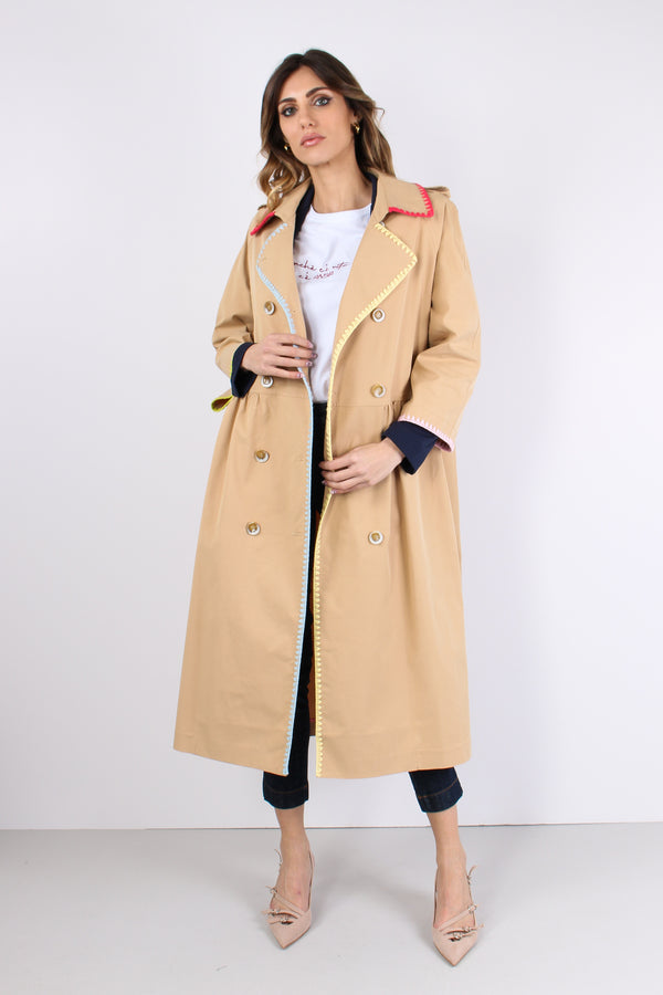 Trench Impuntura Colorata Beige