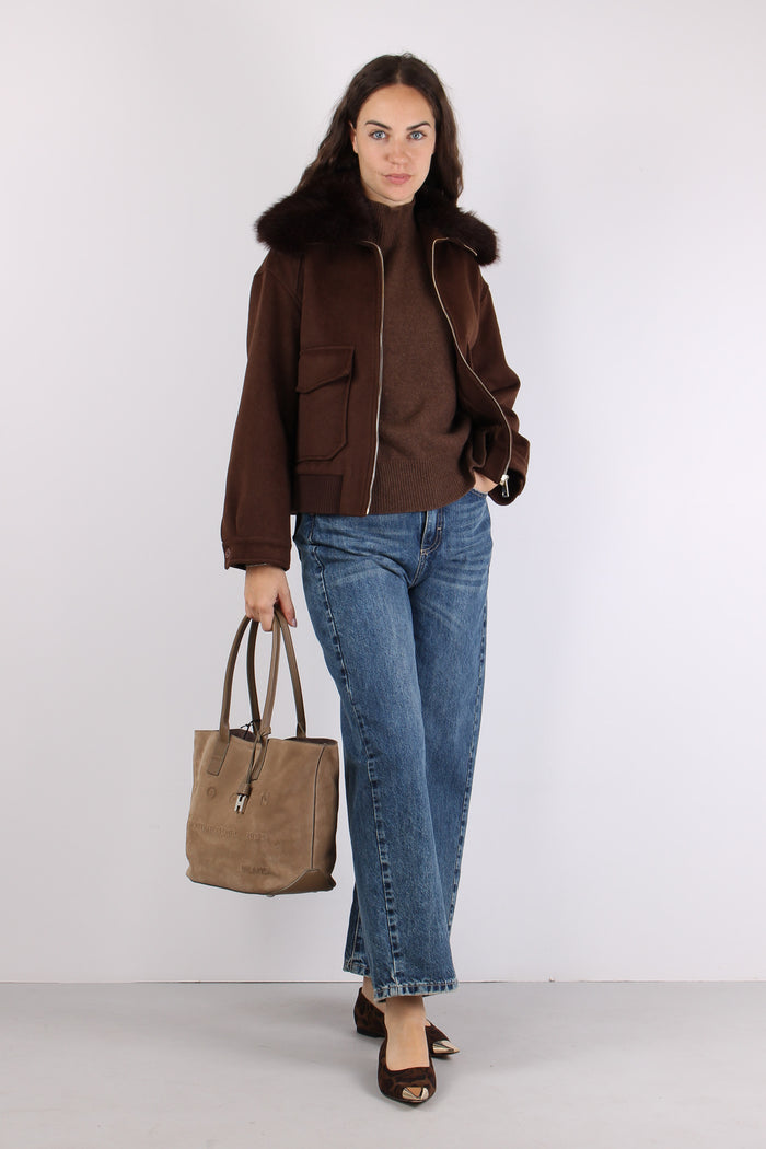 Cappotto Lana Collo Ecopelliccia Espresso-4