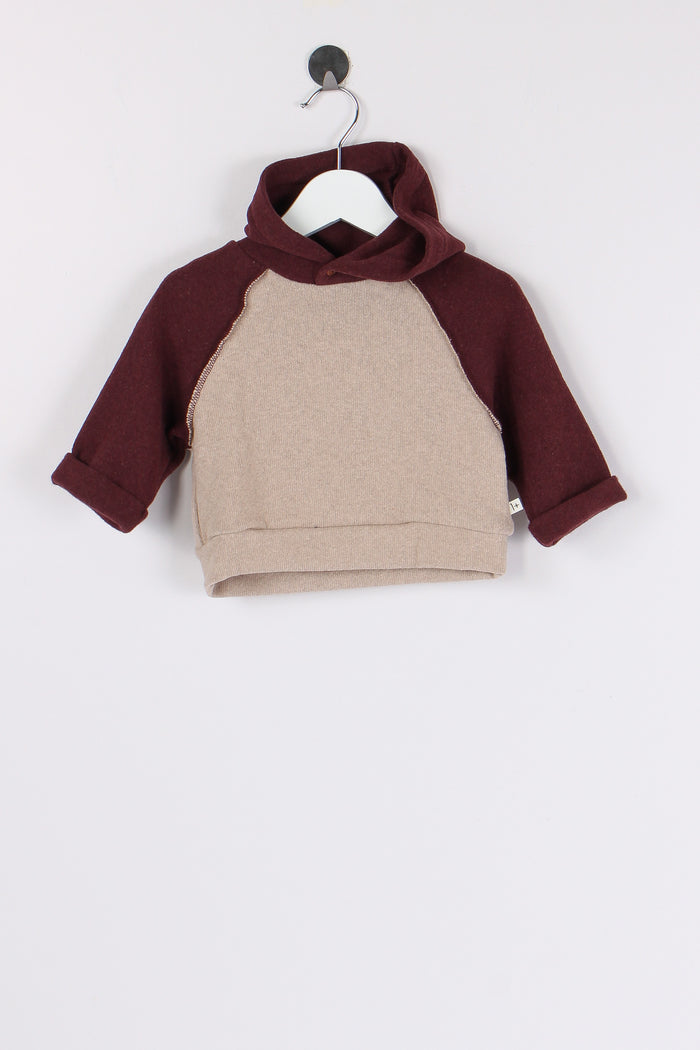 Maglia Cotone Cappuccio Tortora/bordeaux