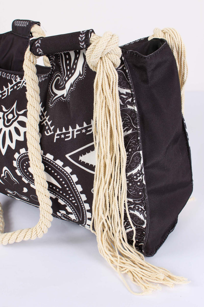 Borsa Fantasia Frange Laterali Nero-7