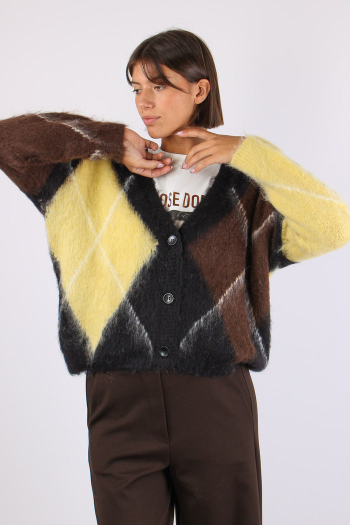 Cardigan Garzato Maxi Rombo Nero/moro/giallo-6