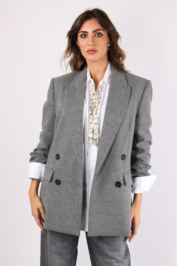 Amora Giacca Doppiopetto Flane Grigio Corvo