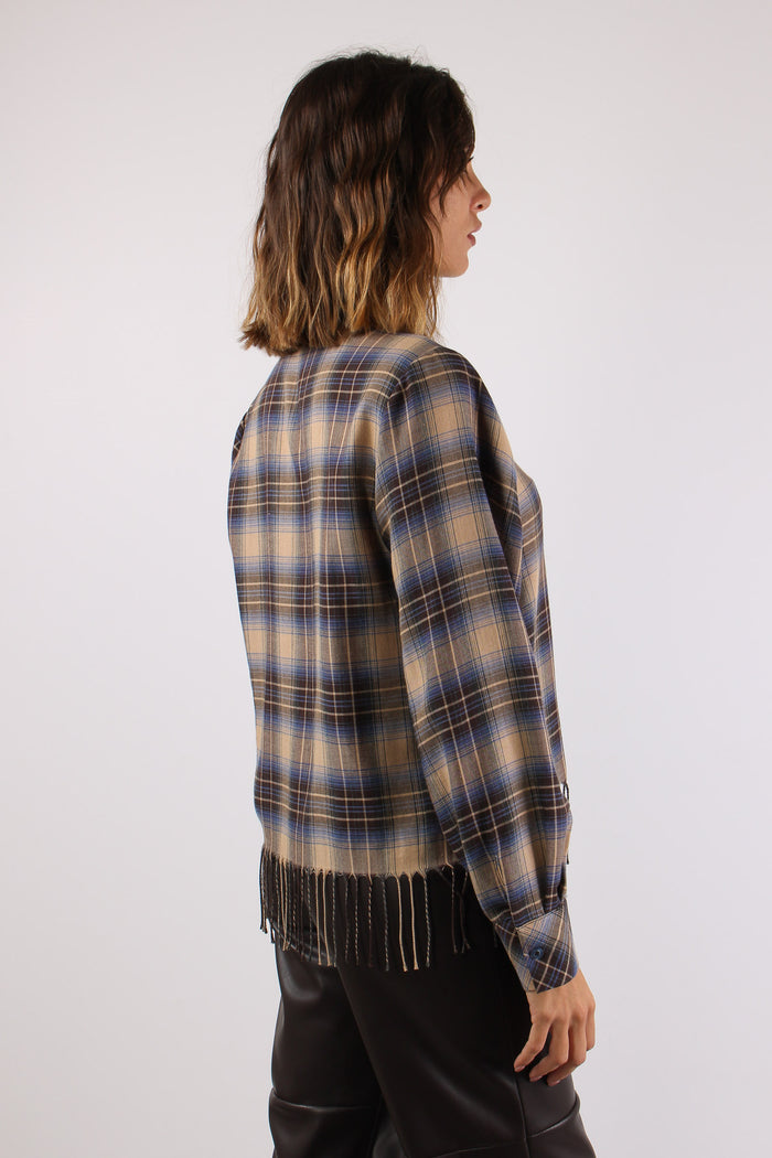 Camicia Scozzese Frange Beige/blu-6
