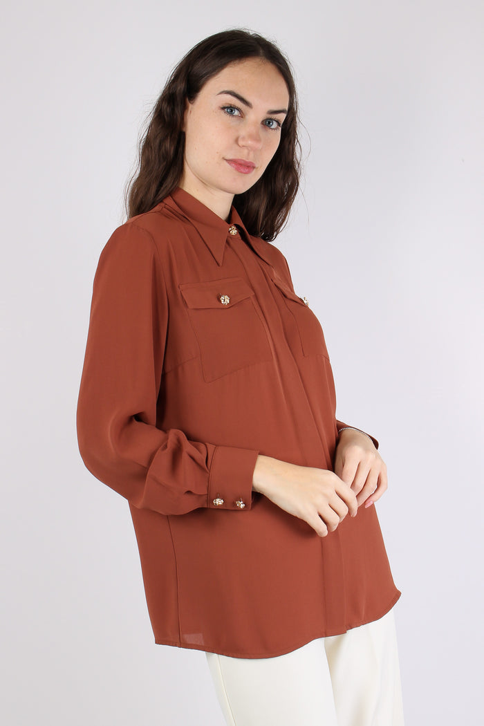Camicia Tasche Applicate Tabac-7
