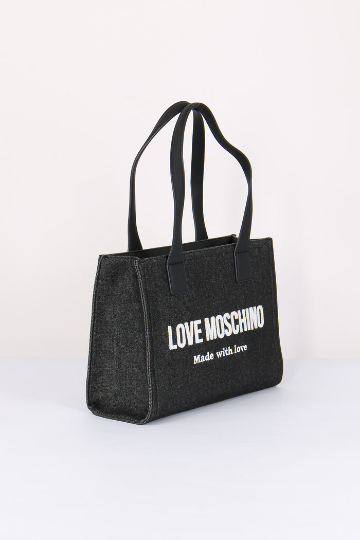 Shopping Rigida Effetto Denim Nero-5