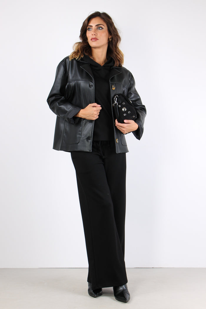 Giacca Ecopelle Frange Nero