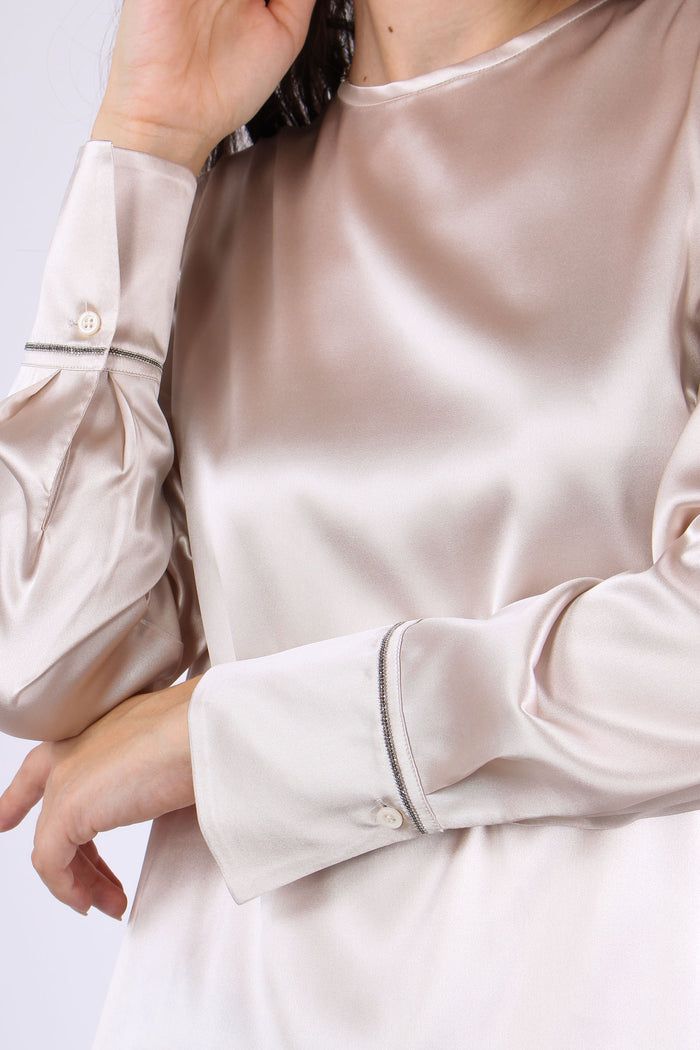 Camicia Girocollo Monile Panna-7