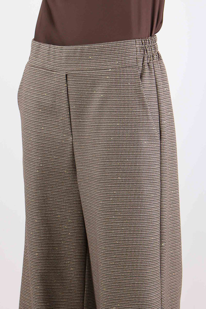 Pantalone Elastico Vita Pied D Beige/bordeaux-7