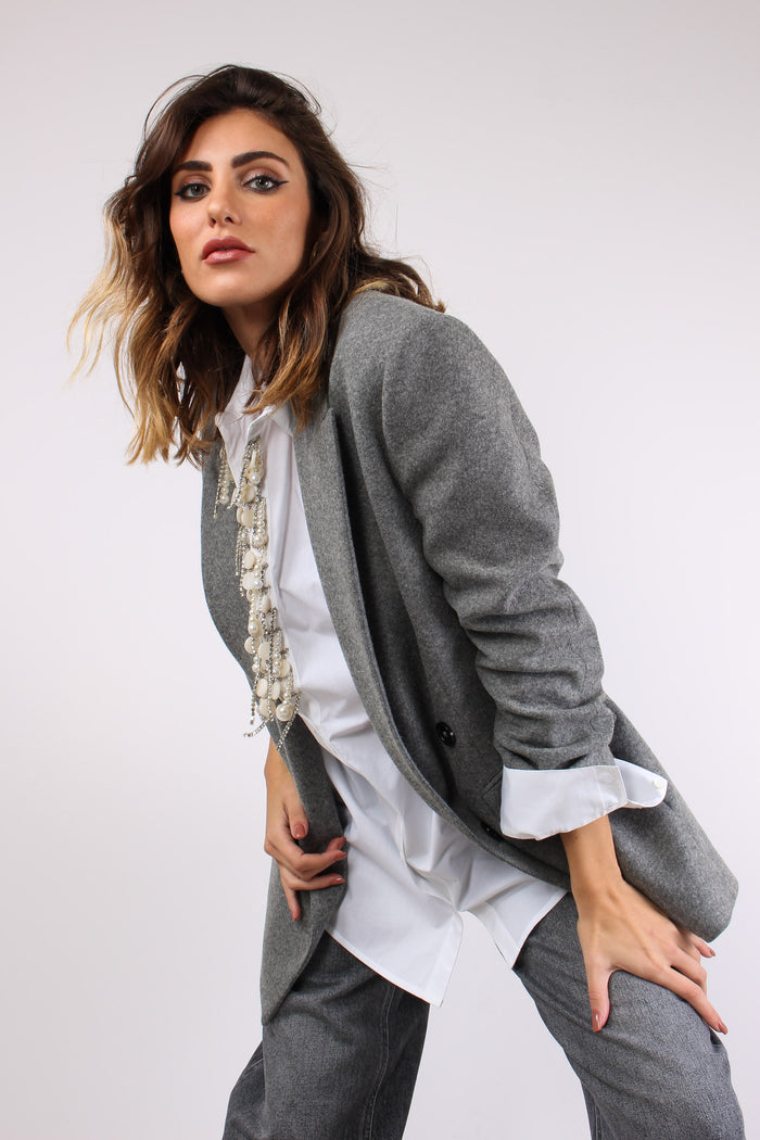 Amora Giacca Doppiopetto Flane Grigio Corvo-3