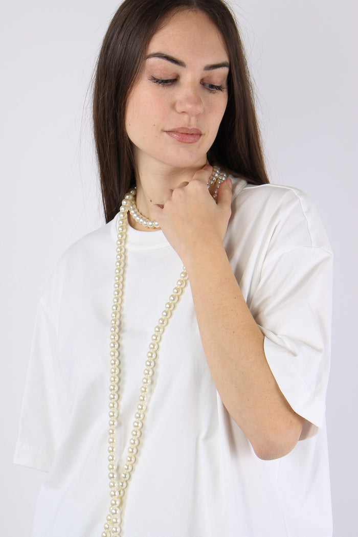 T-shirt Over Collana Bianco-7