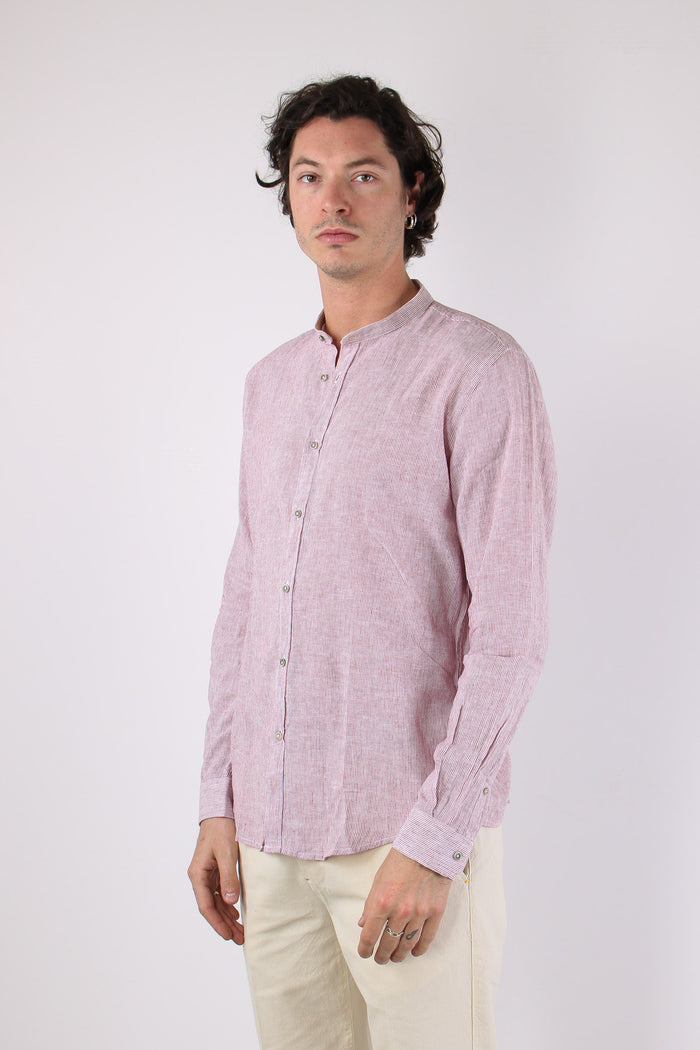 Camicia Lino Microriga Bordo-3