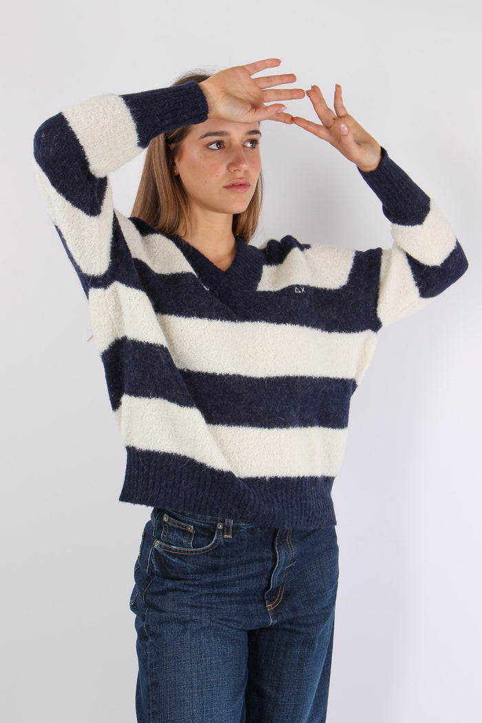 Maglia Scollo V Riga Bianco/navy-3