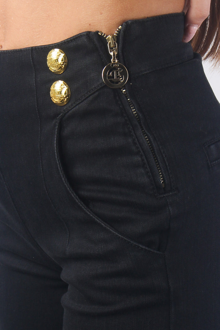 Jeans Palazzo Bottoni Oro Nero-8