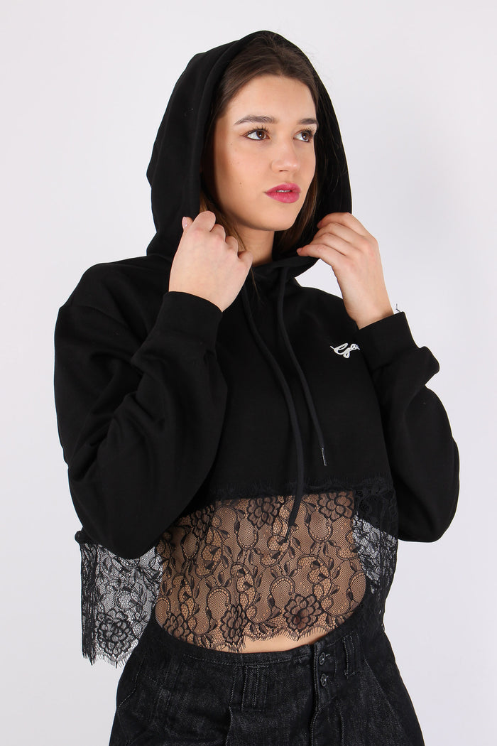 Felpa Cropped Fondo Pizzo Nero-4