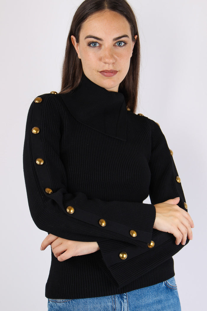 Maglia Bottoni Manica Nero-6
