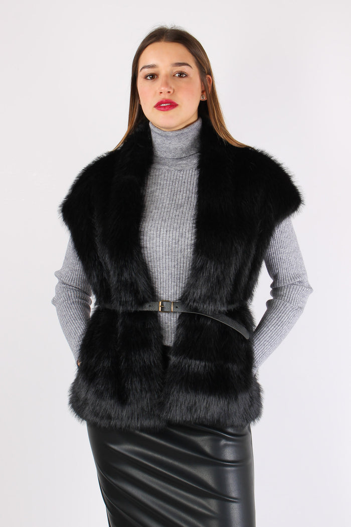 Gilet Ecopelliccia Cintura Nero-2
