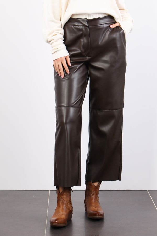 Pantalone Cropped Ecopelle Moro-2