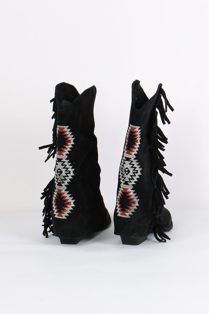 Texano Camoscio Ricami Nero-3