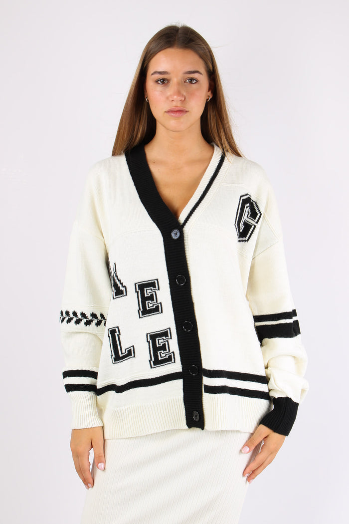 Cardigan College Bicolore Off White-4
