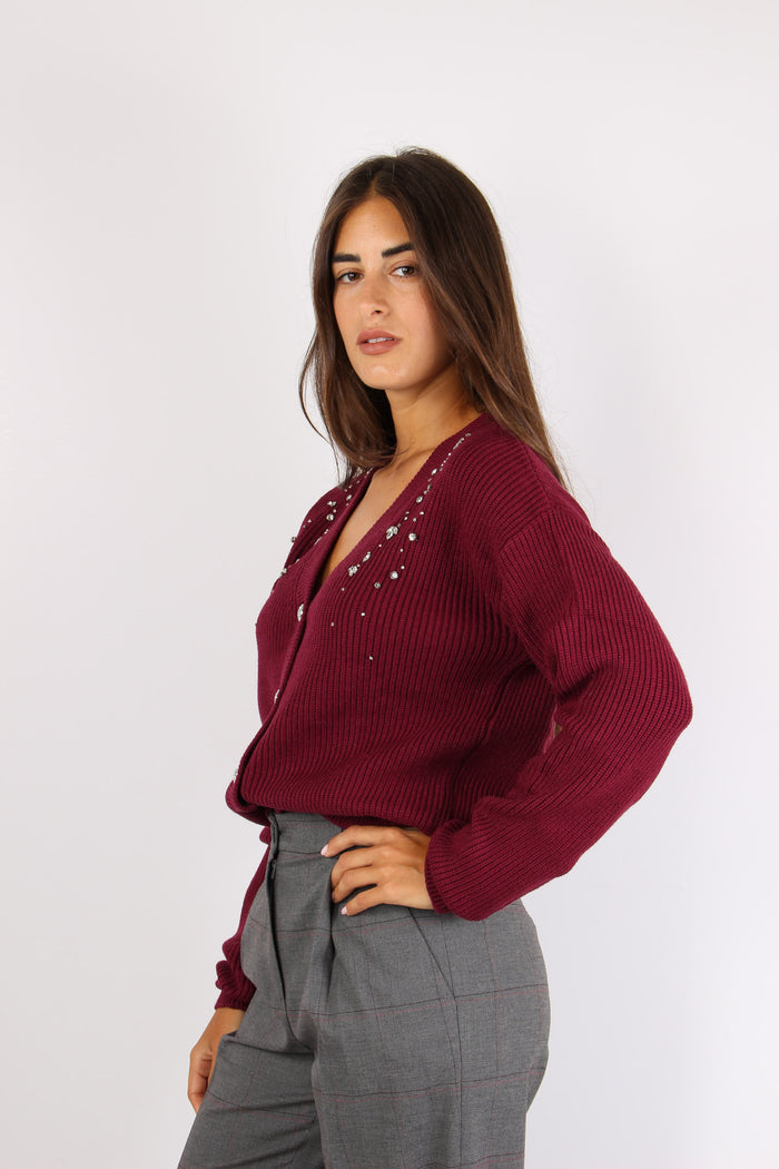 Balbina Cardigan Applicazione Bordeuax-3