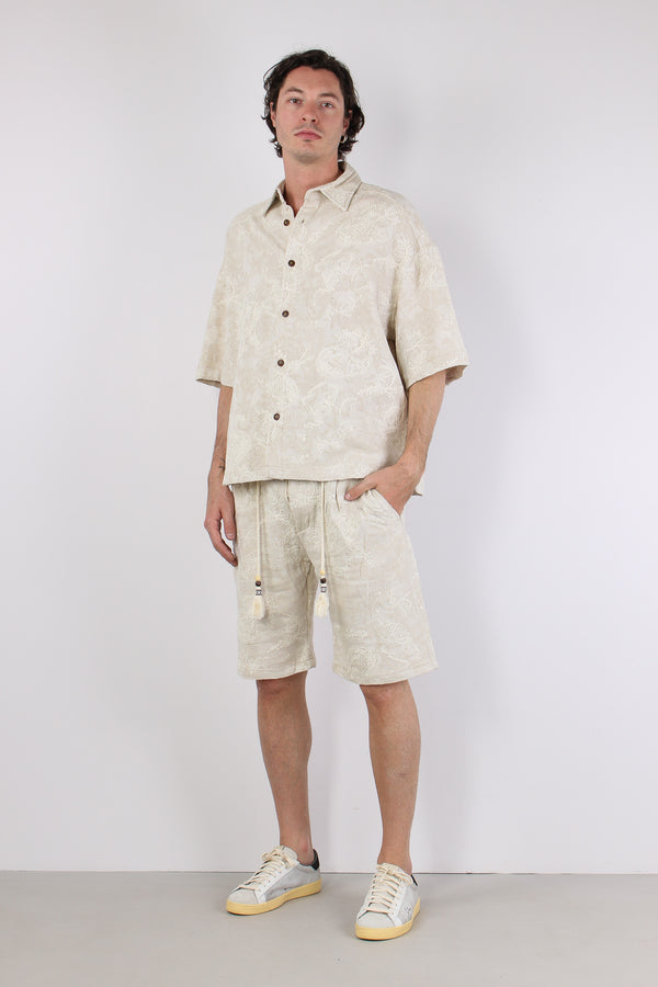 Camicia Manica Corta Ricamo Ecru