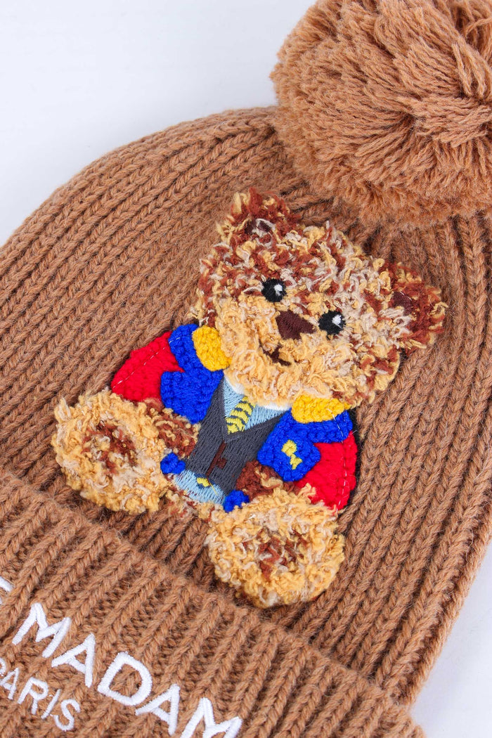 Cuffia Orsetto Pon Pon Camel-4