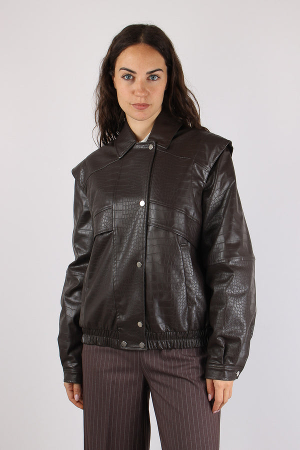 Bomber Ecopelle Stampa Cocco Brown-2