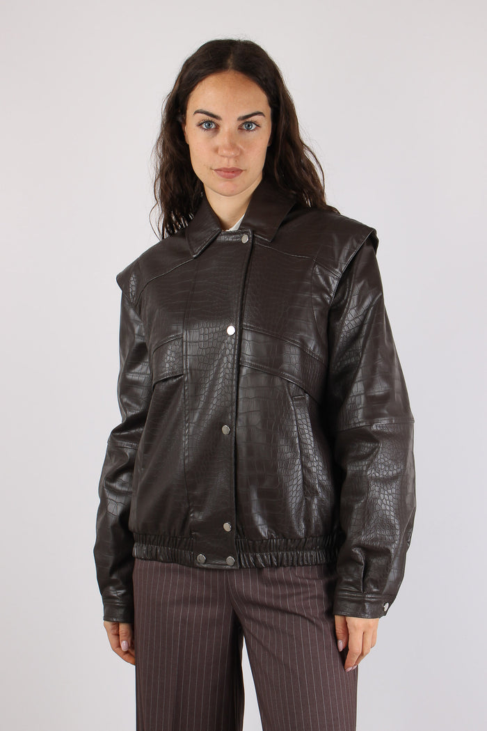 Bomber Ecopelle Stampa Cocco Brown-2