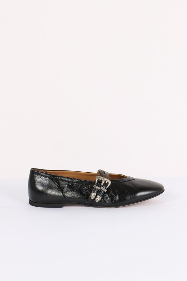 Ballerina Pelle Doppia Fibbia Nero