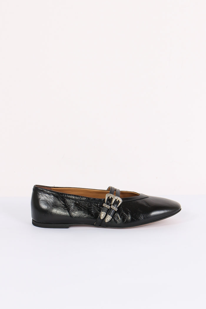 Ballerina Pelle Doppia Fibbia Nero