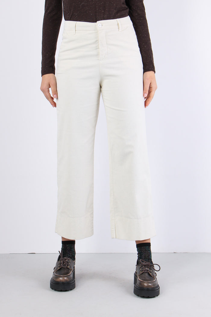 Pantalone Cropped Velluto Mill Burro-2