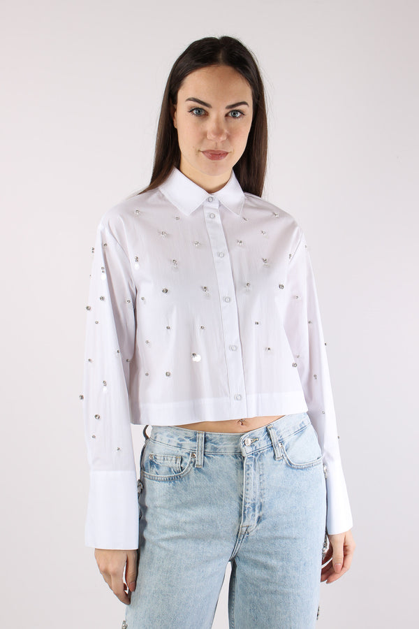 Camicia Corta Inserto Strass Bianco Ottico-2