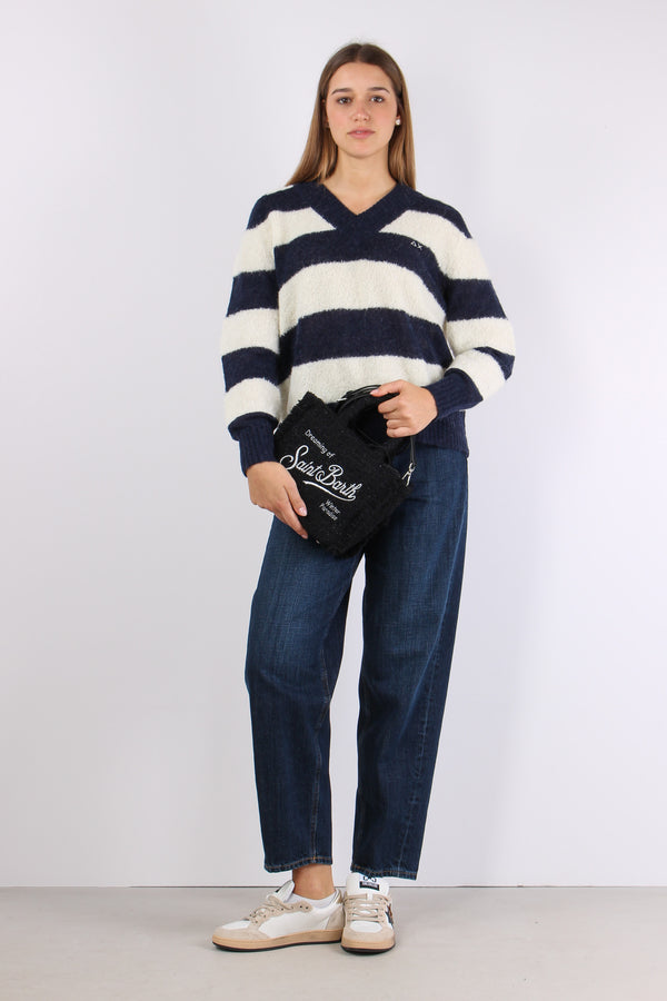 Maglia Scollo V Riga Bianco/navy