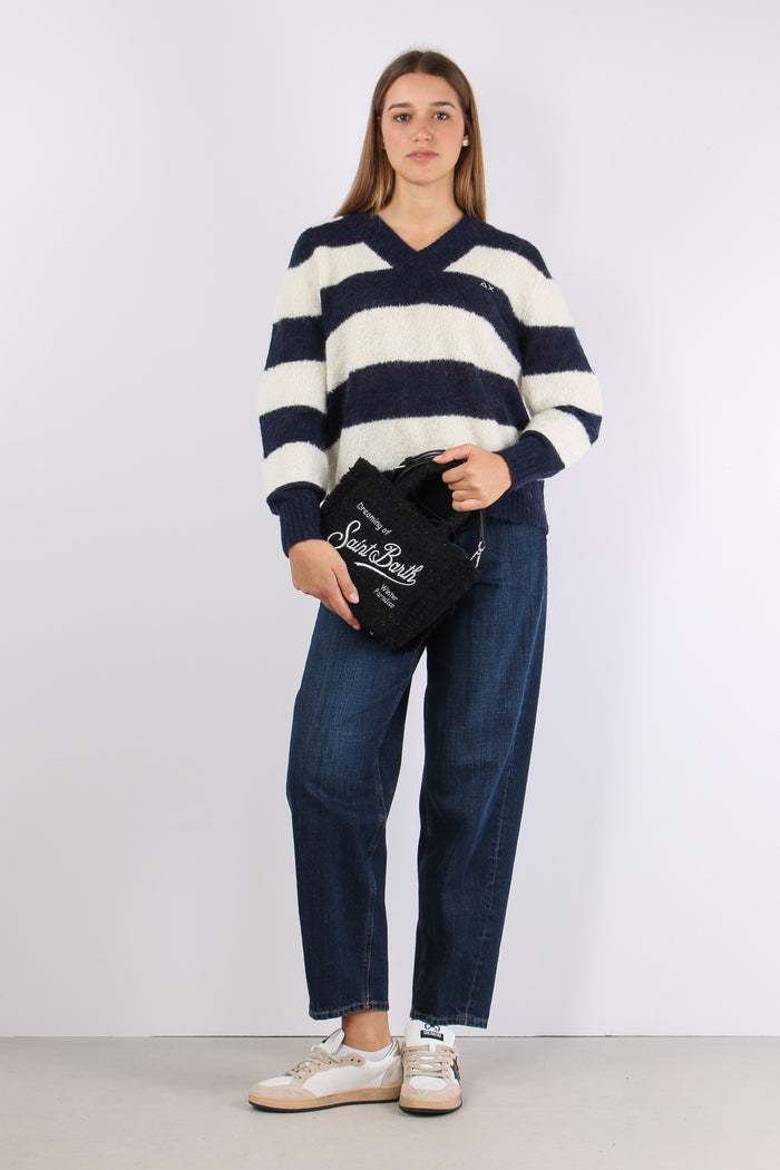 Maglia Scollo V Riga Bianco/navy