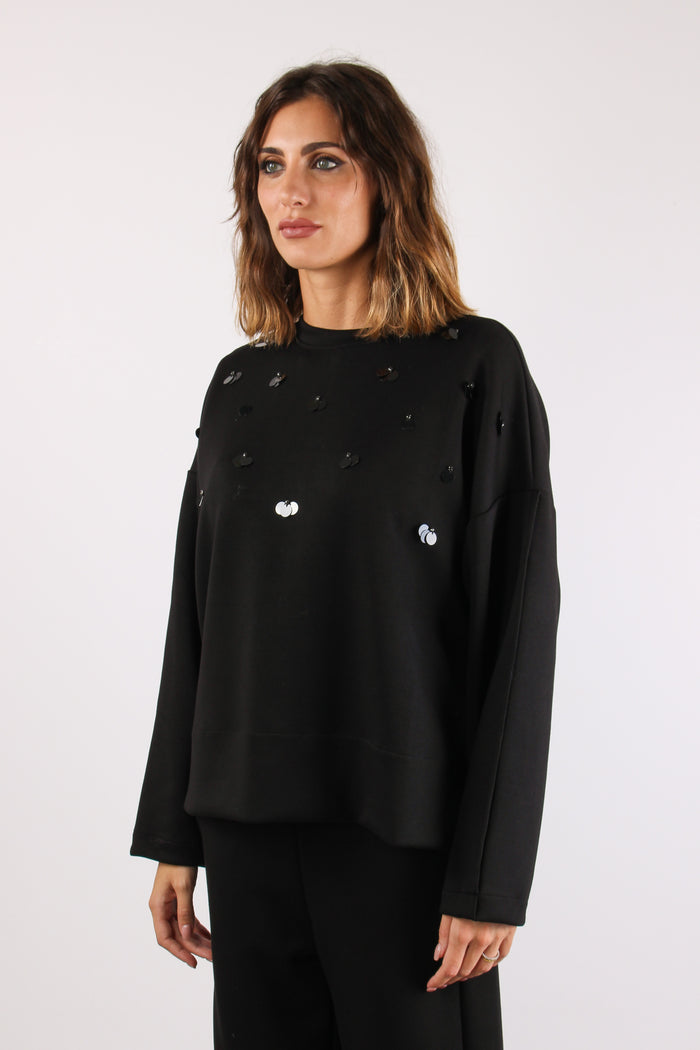 Felpa Modal Inserto Paillettes Nero-3