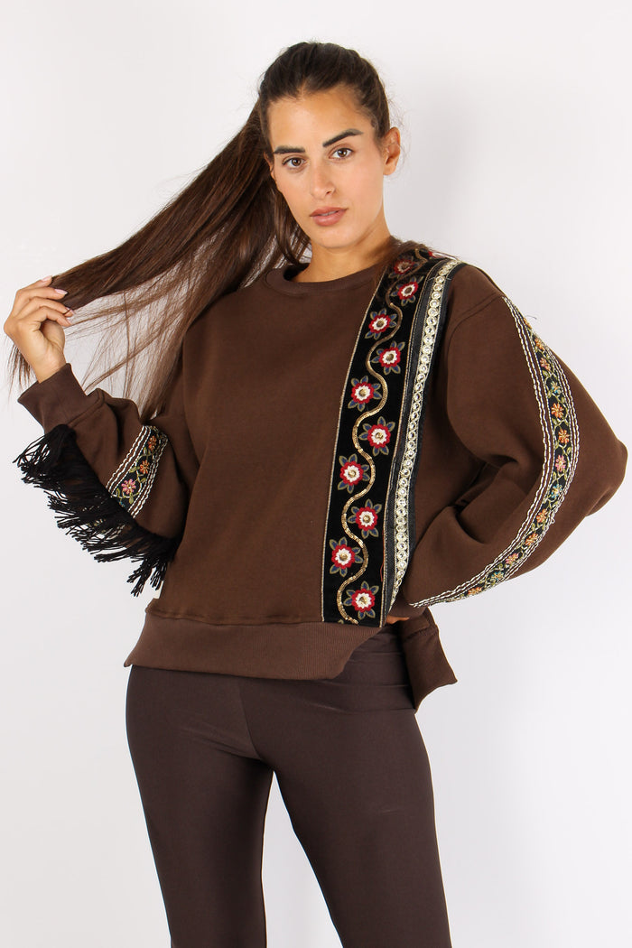 Felpa Girocollo Passamanneria Fondente-4