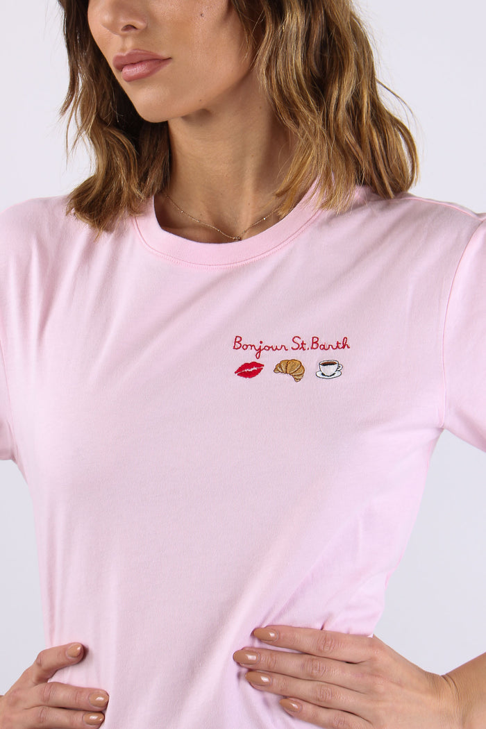 T-shirt Scritta Ricamo Bounjour-7