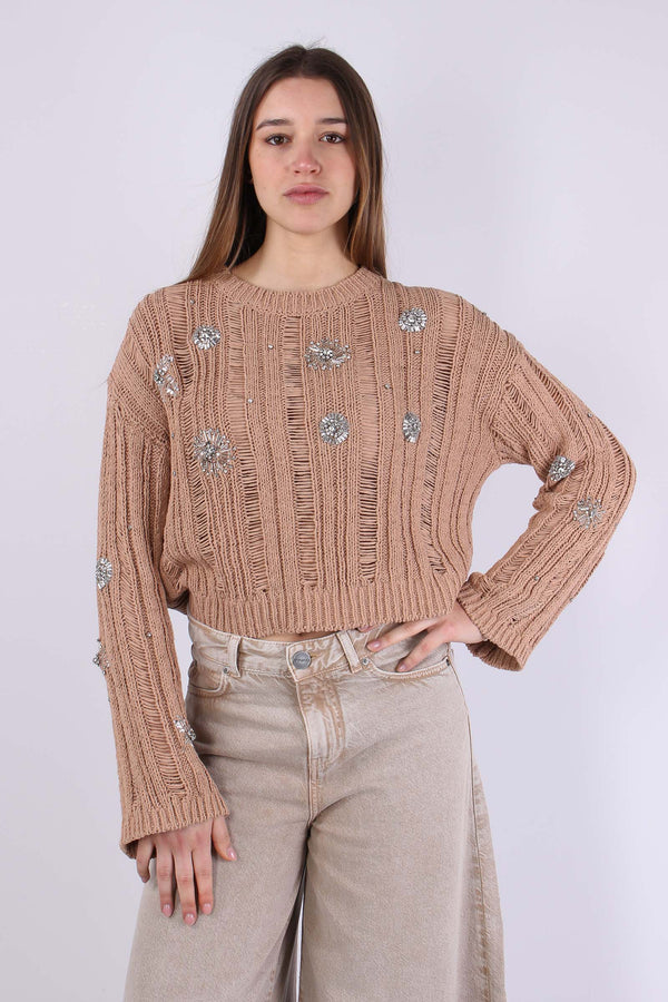 Pressione Maglia Traforata Strass Rosa Scirocco-2