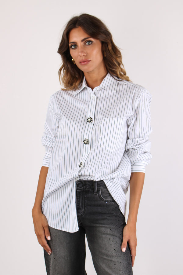Manacora Camicia Riga Bottoni Gioiello Milk-2