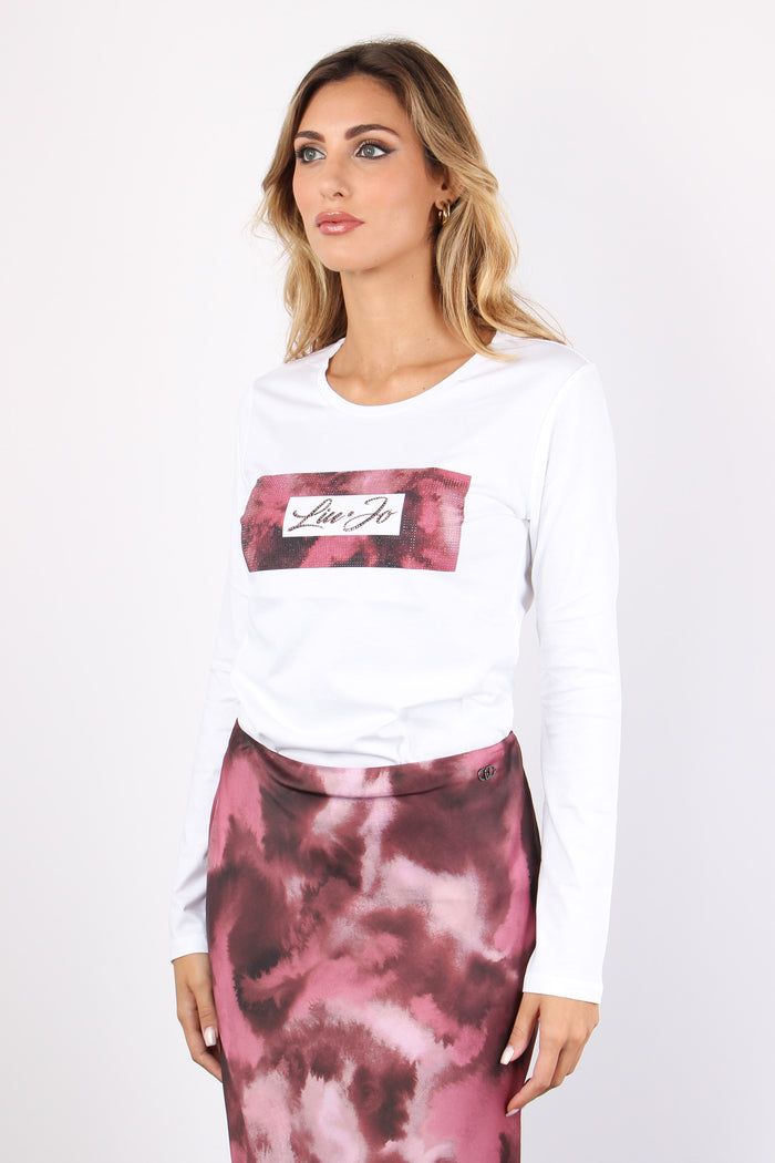 T-shirt Ml Logo Strass Bco/ Rose Cloud-6